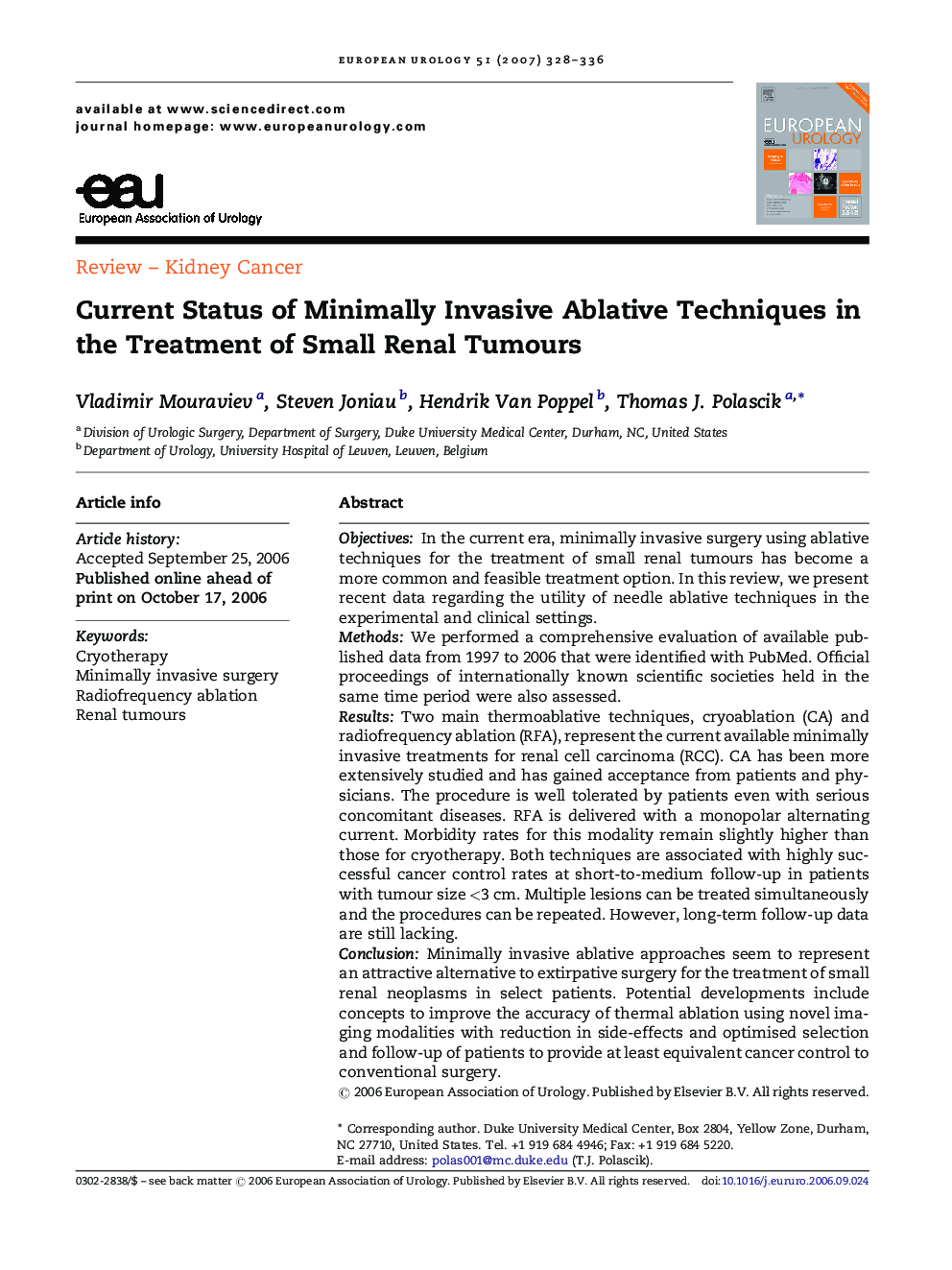 Current Status of Minimally Invasive Ablative Techniques in the Treatment of Small Renal Tumours