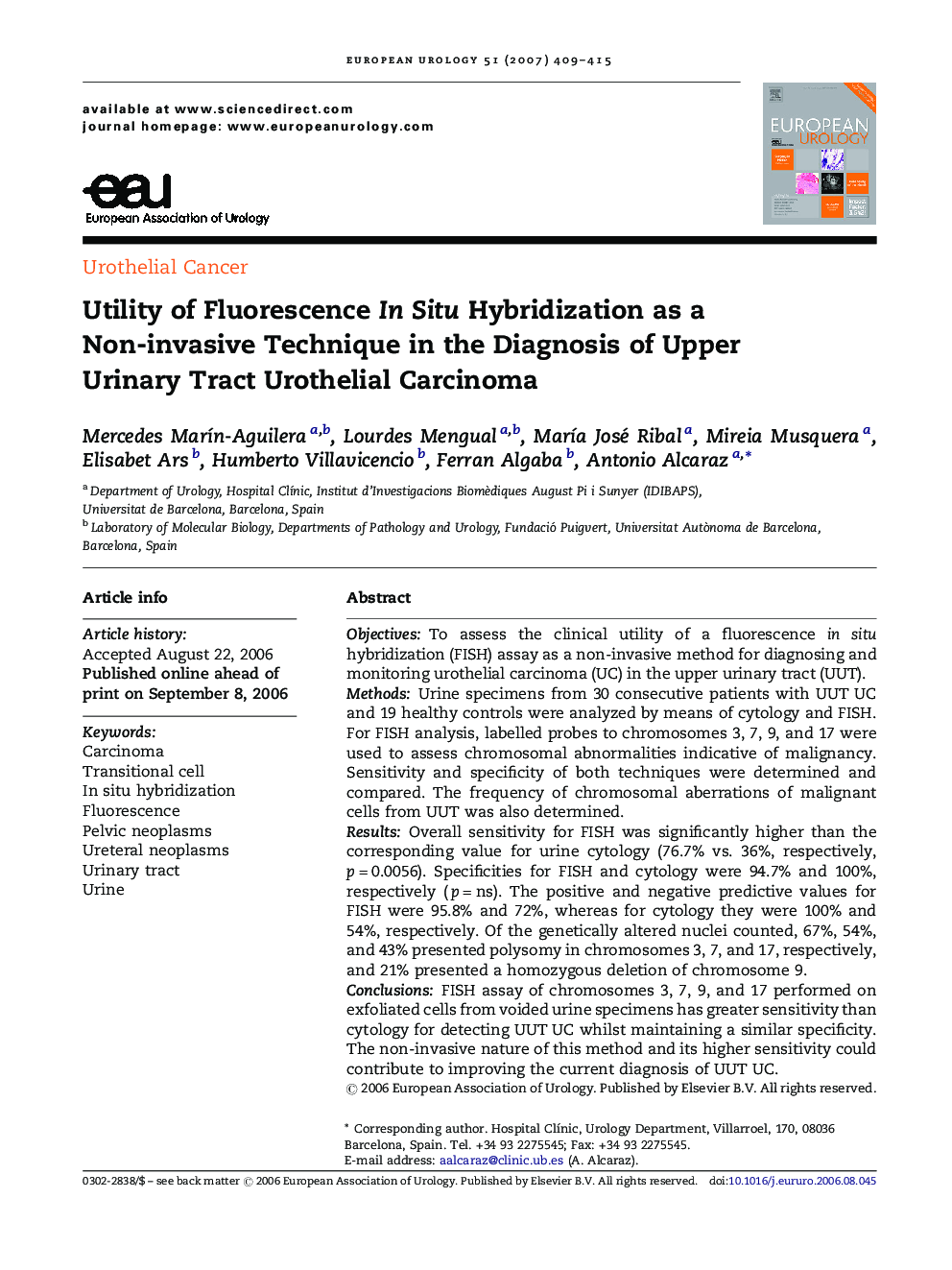 Utility of Fluorescence In Situ Hybridization as a Non-invasive Technique in the Diagnosis of Upper Urinary Tract Urothelial Carcinoma