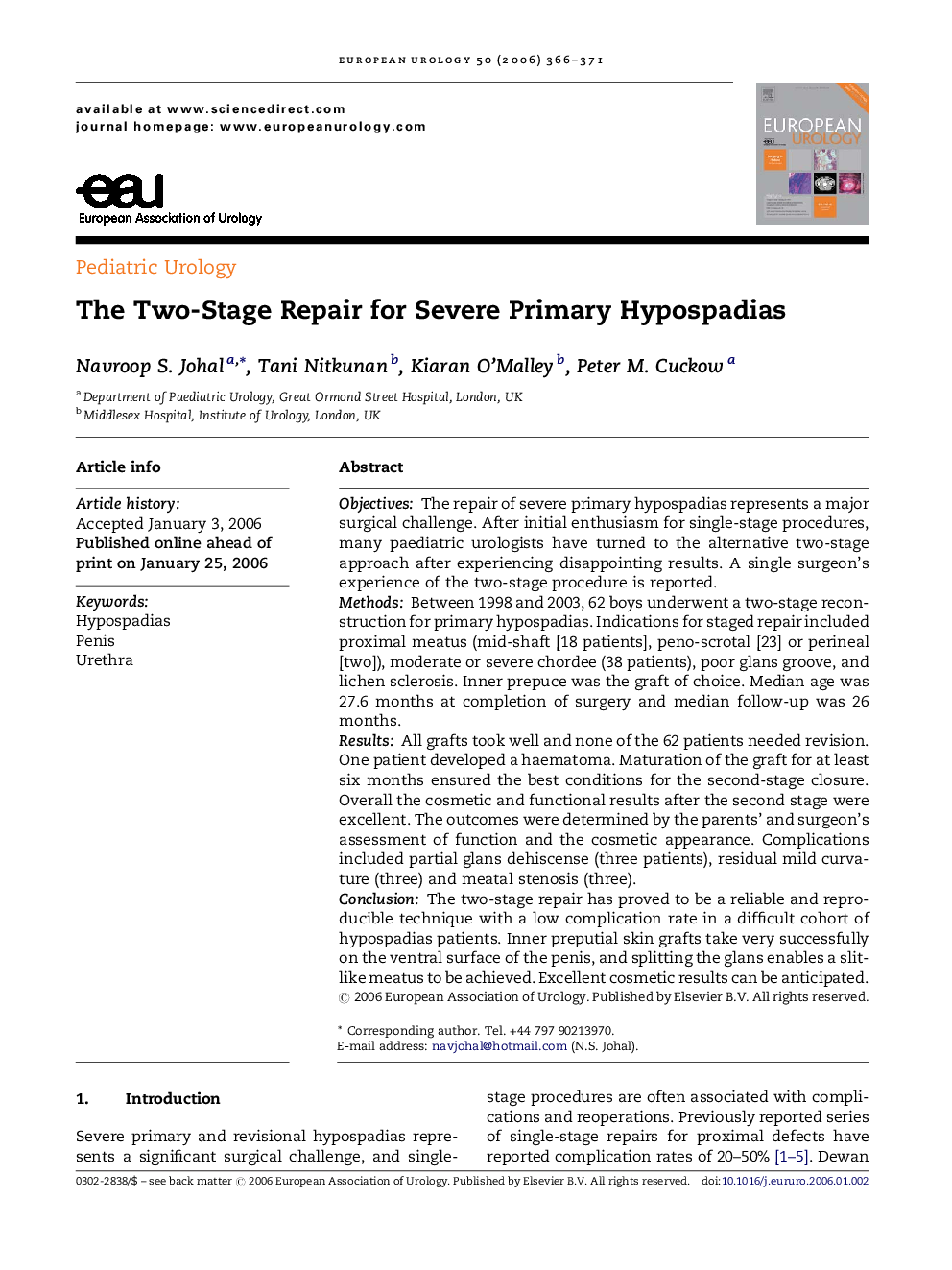 The Two-Stage Repair for Severe Primary Hypospadias