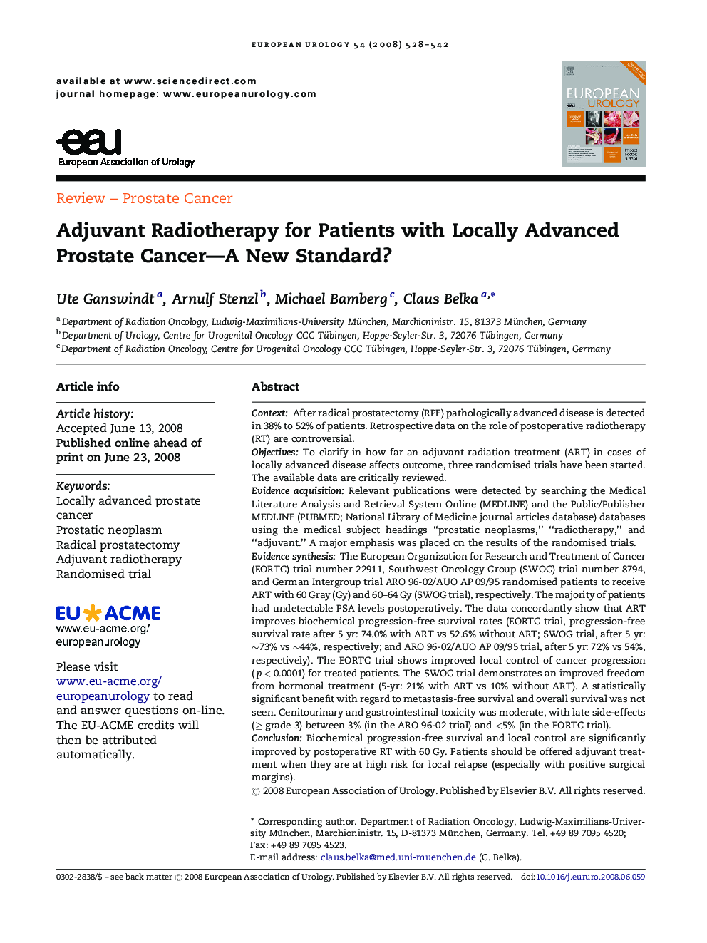 Adjuvant Radiotherapy for Patients with Locally Advanced Prostate Cancer—A New Standard? 