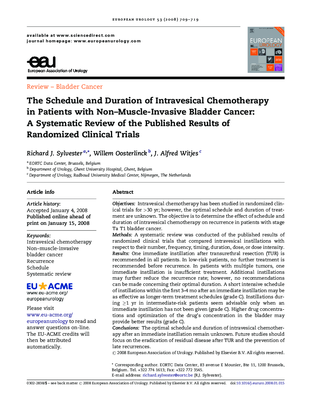 The Schedule and Duration of Intravesical Chemotherapy in Patients with Non–Muscle-Invasive Bladder Cancer: A Systematic Review of the Published Results of Randomized Clinical Trials 