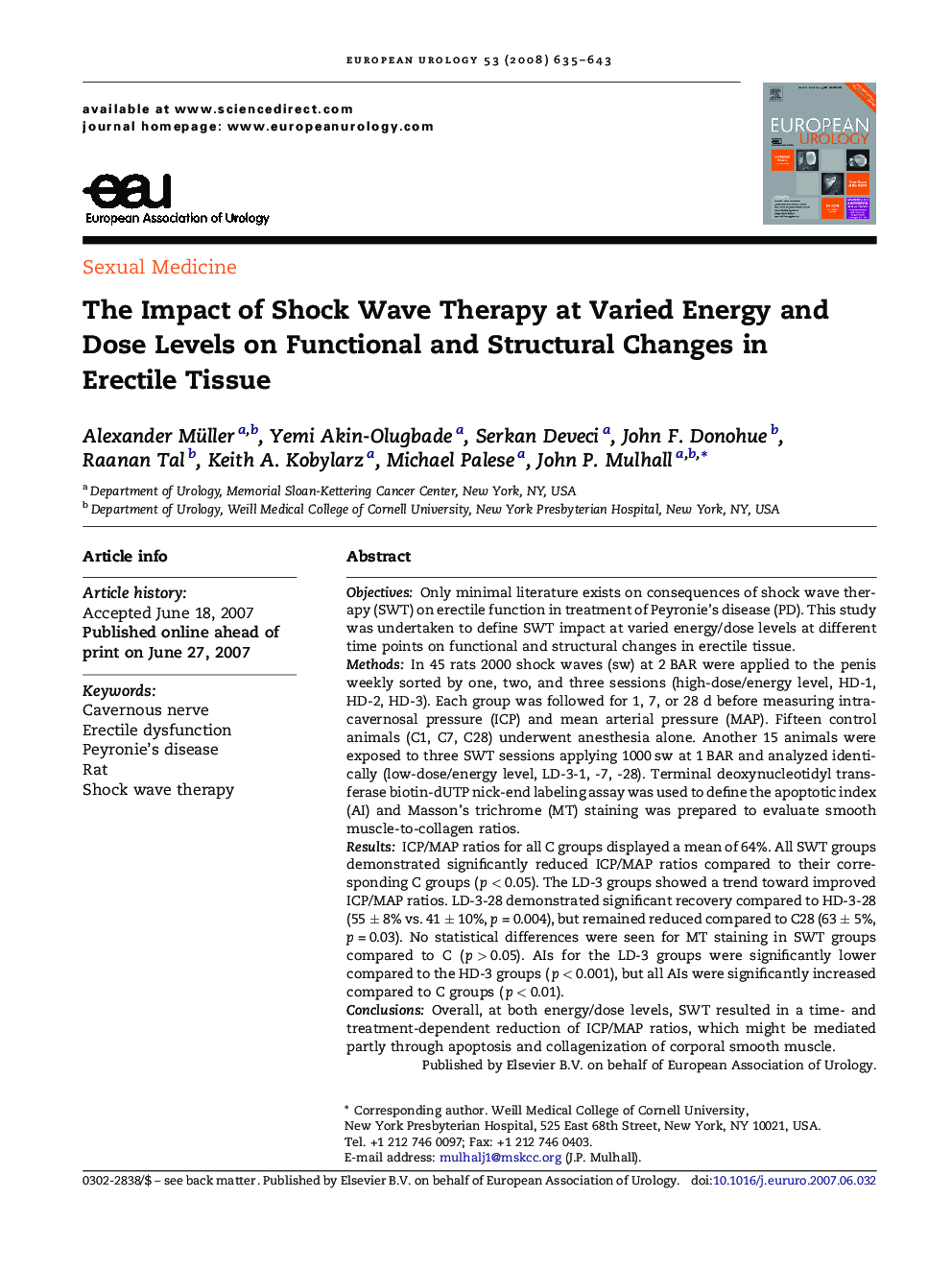 The Impact of Shock Wave Therapy at Varied Energy and Dose Levels on Functional and Structural Changes in Erectile Tissue