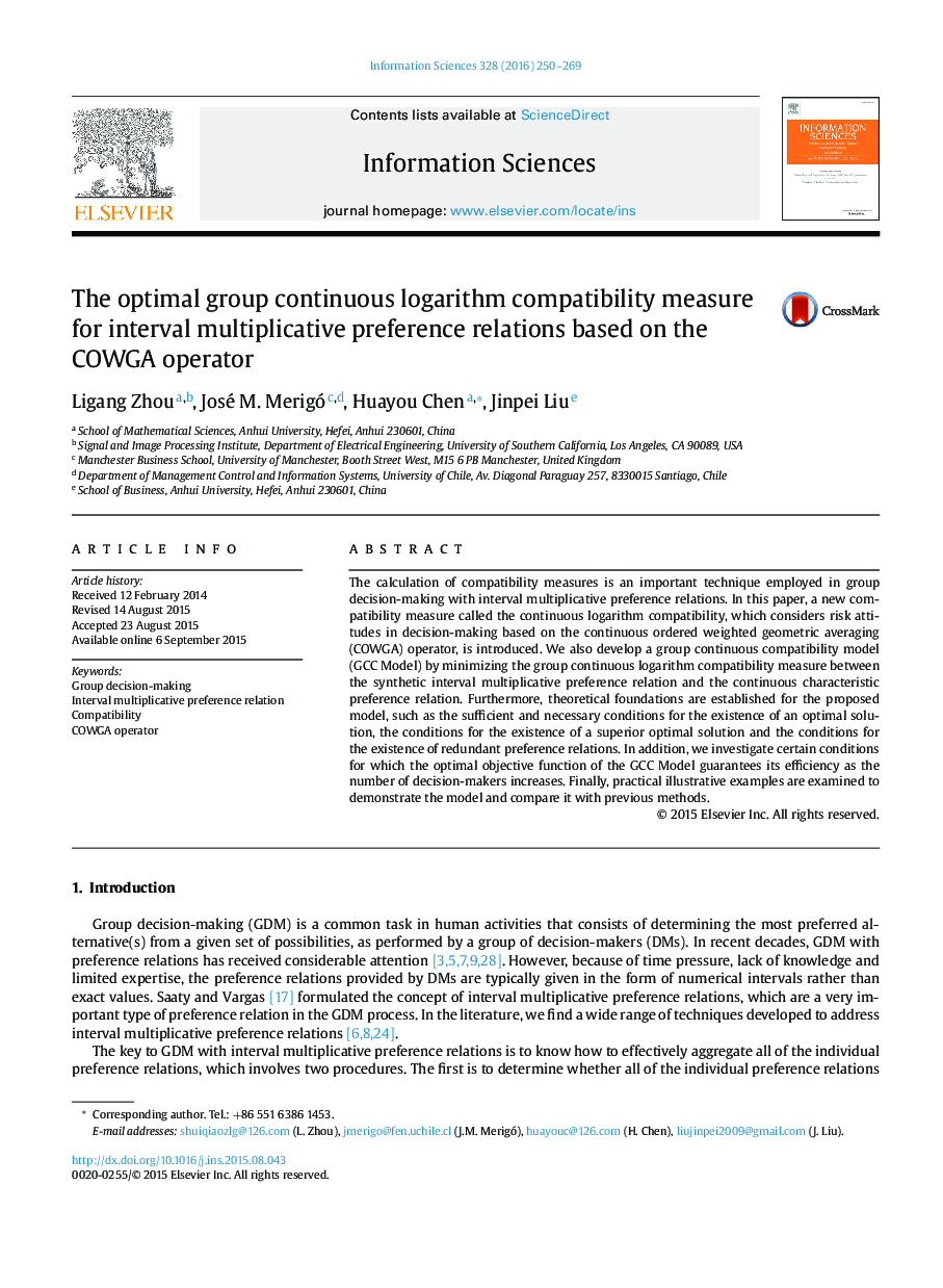 The optimal group continuous logarithm compatibility measure for interval multiplicative preference relations based on the COWGA operator