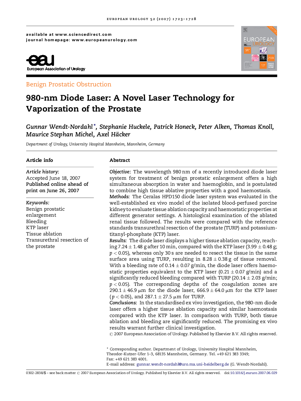 980-nm Diode Laser: A Novel Laser Technology for Vaporization of the Prostate