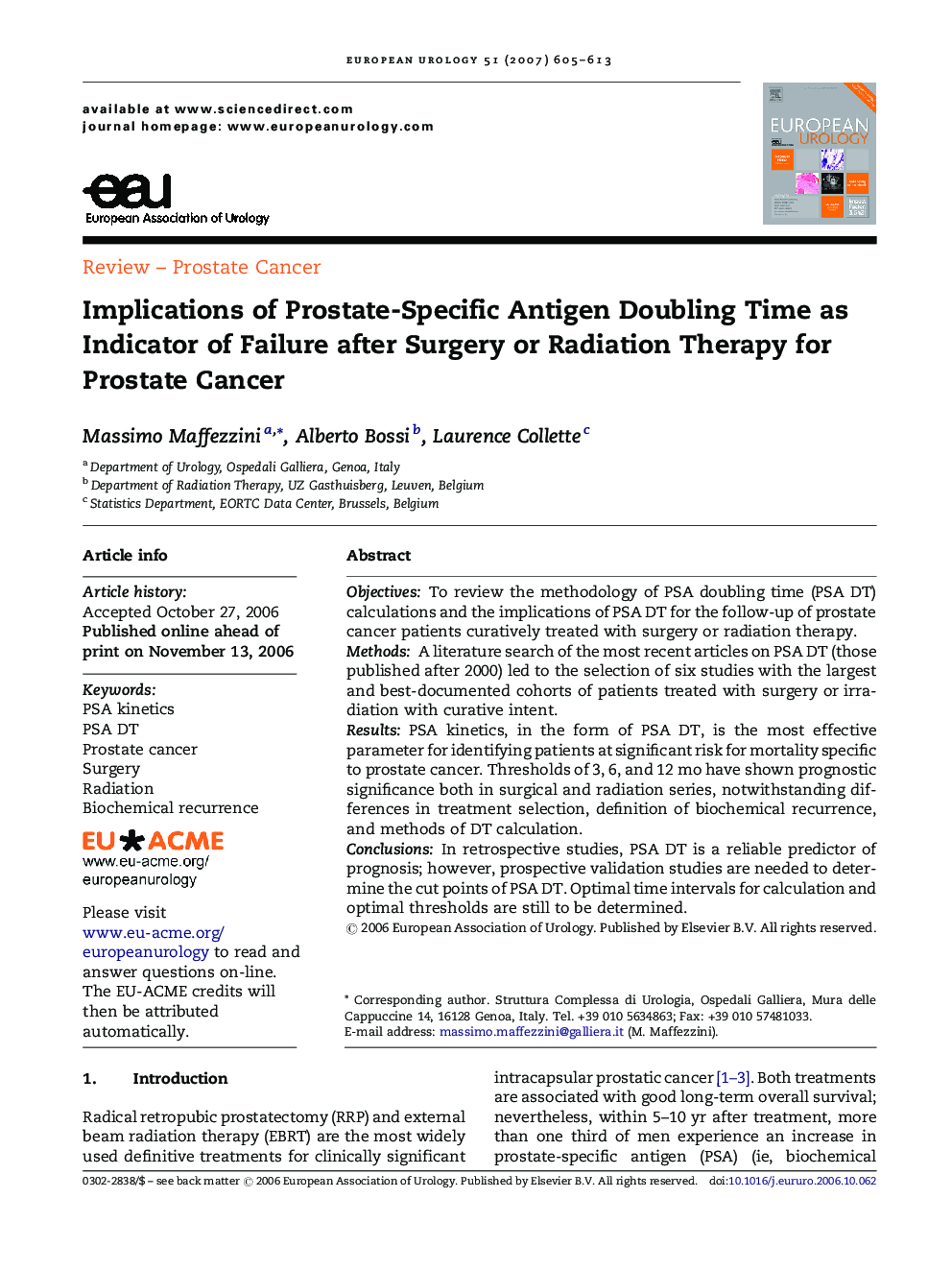 Implications of Prostate-Specific Antigen Doubling Time as Indicator of Failure after Surgery or Radiation Therapy for Prostate Cancer 