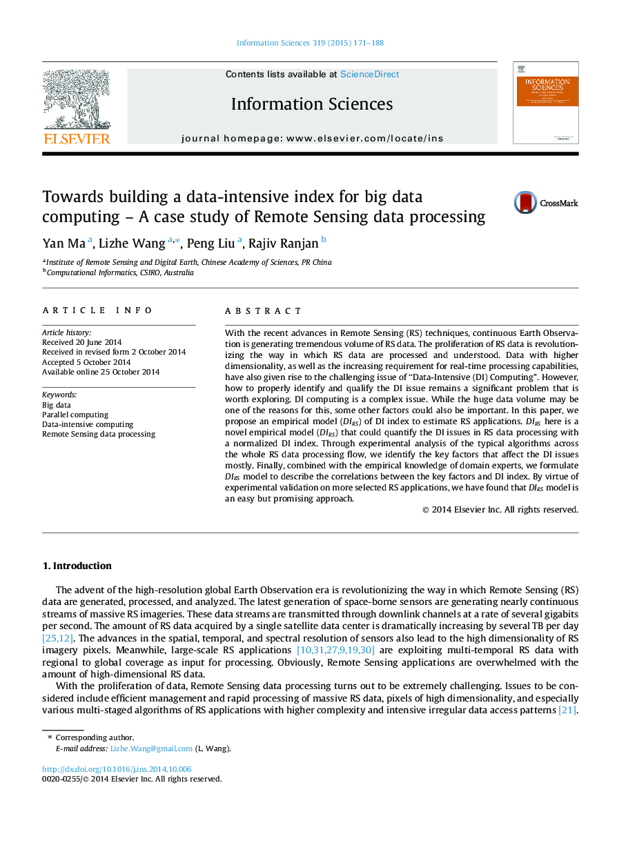 Towards building a data-intensive index for big data computing – A case study of Remote Sensing data processing