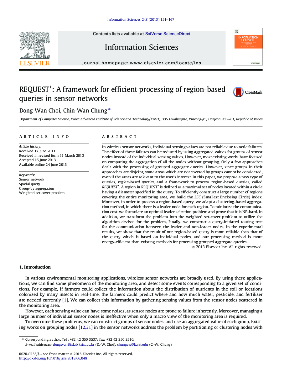 REQUEST+: A framework for efficient processing of region-based queries in sensor networks