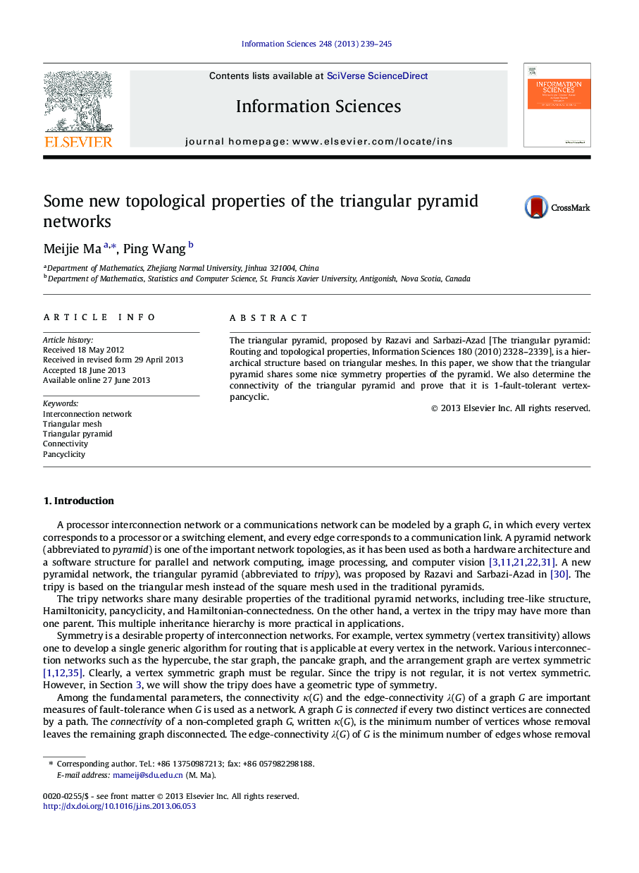 Some new topological properties of the triangular pyramid networks