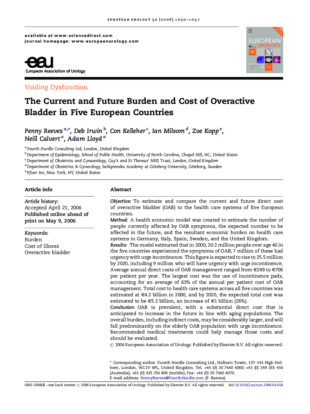 The Current and Future Burden and Cost of Overactive Bladder in Five European Countries