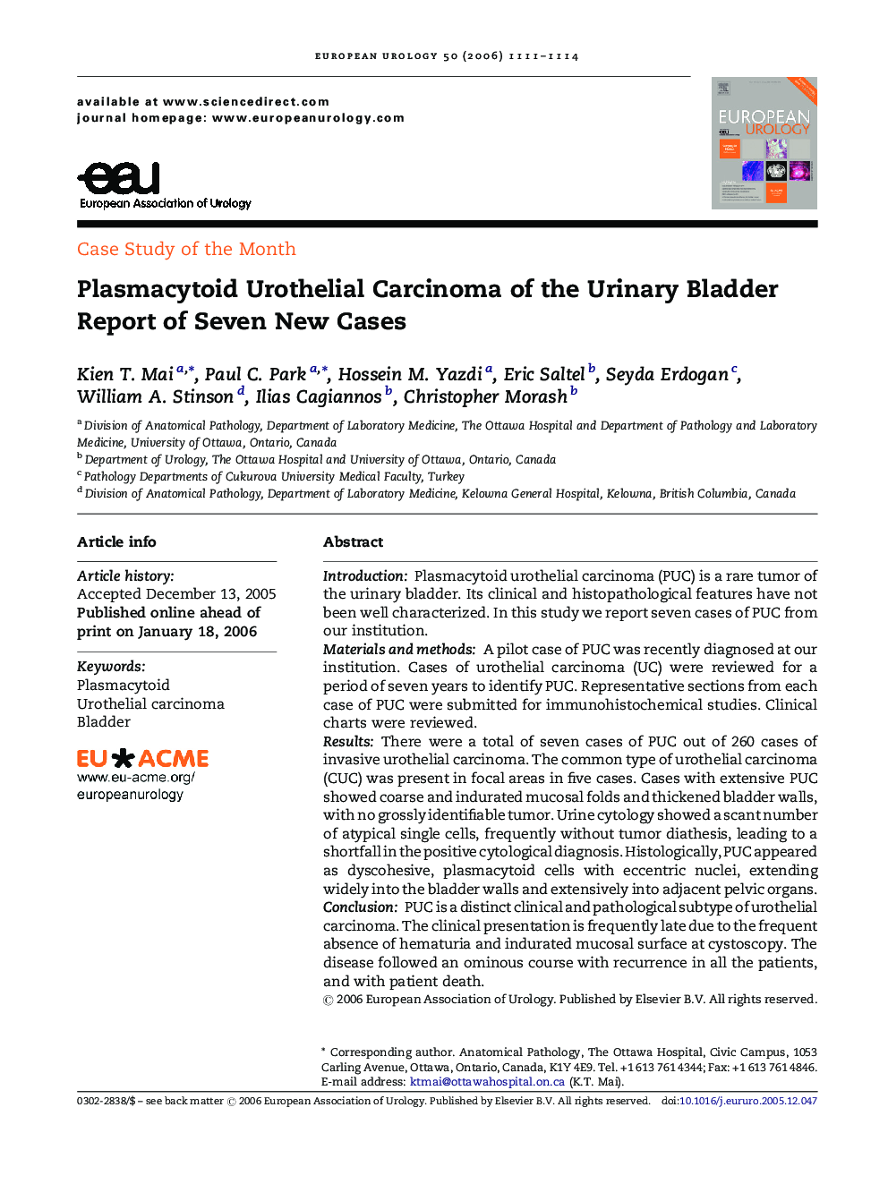 Plasmacytoid Urothelial Carcinoma of the Urinary Bladder: Report of Seven New Cases