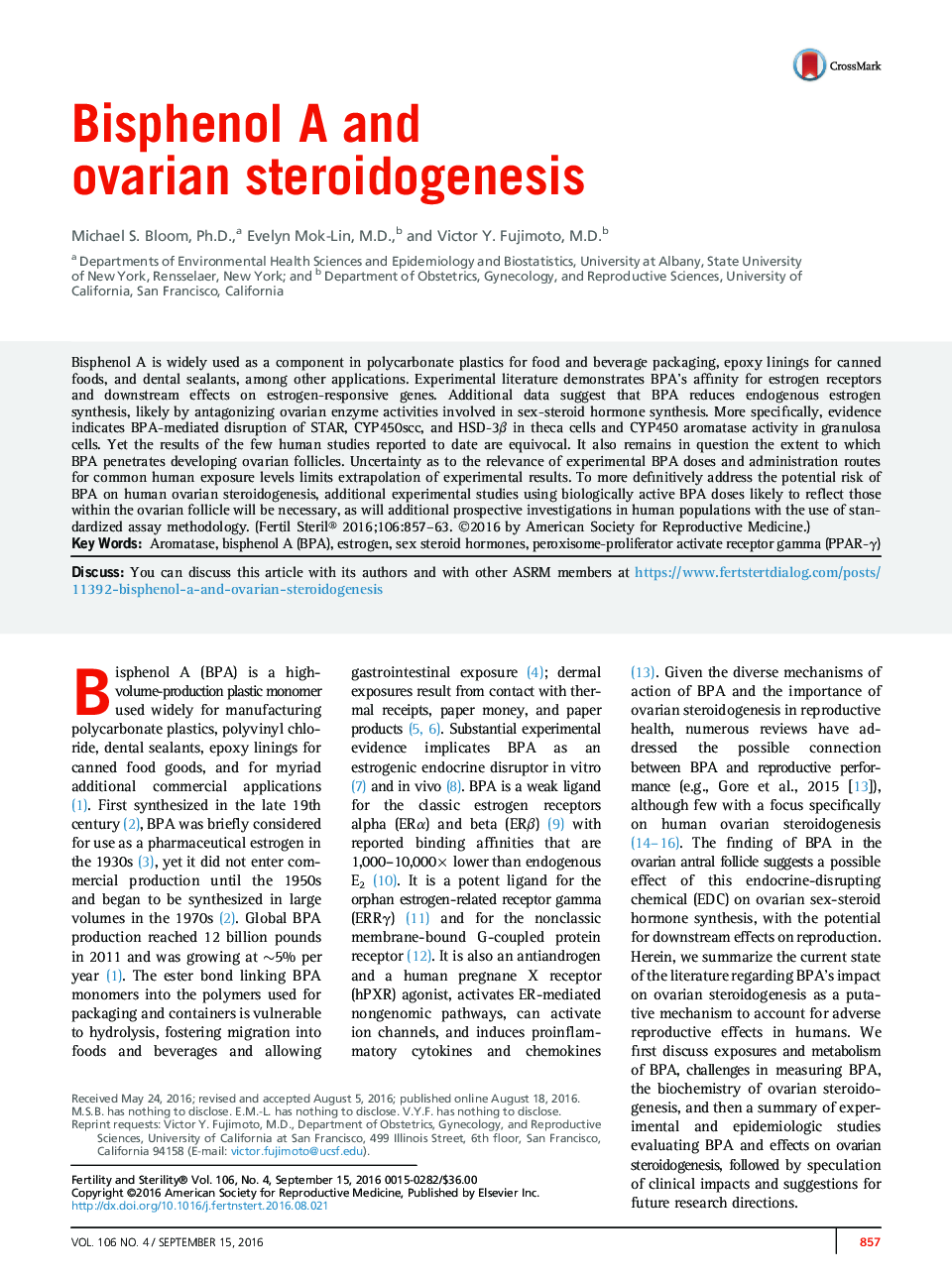 Bisphenol A and ovarian steroidogenesis 