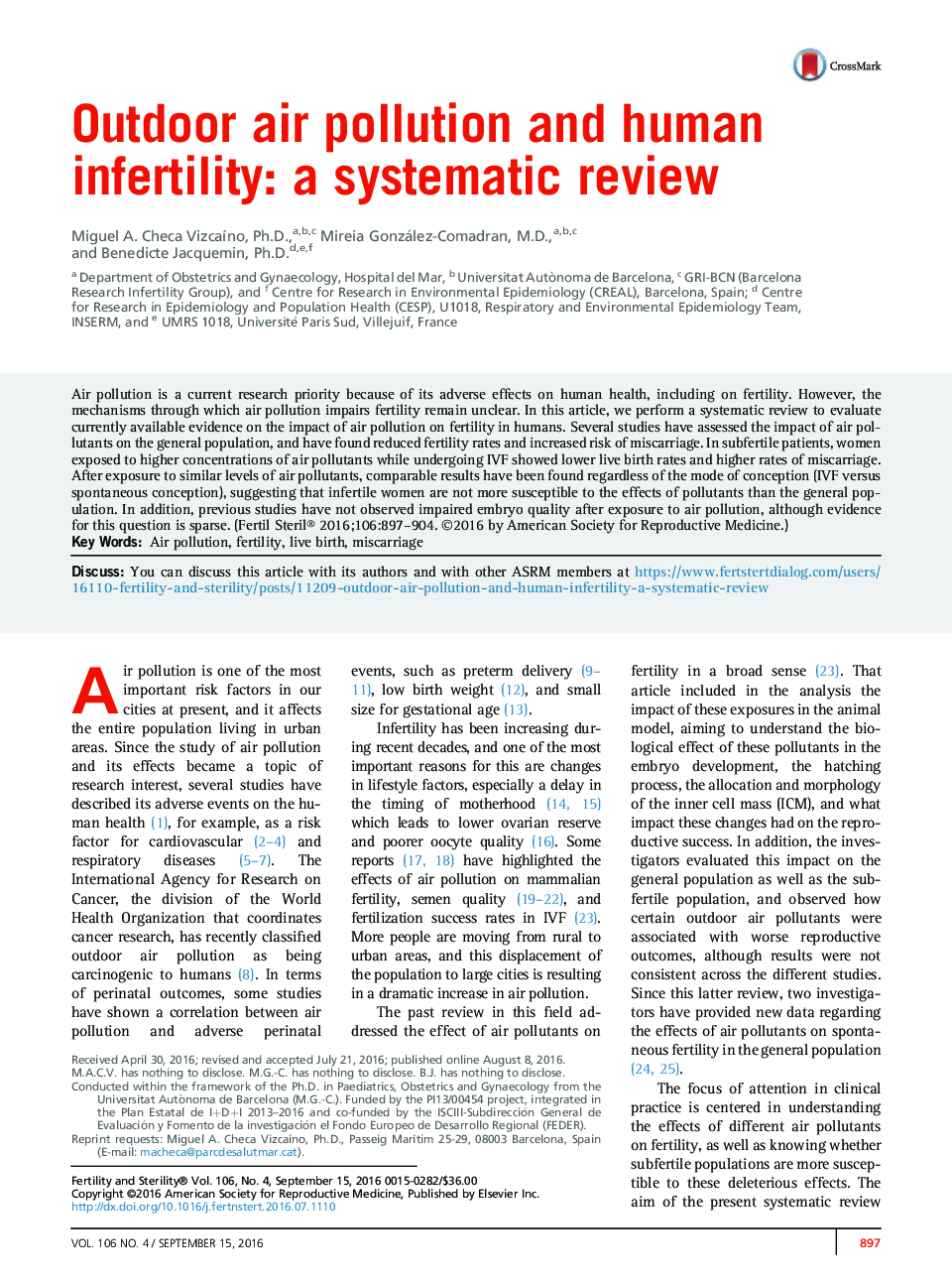 Outdoor air pollution and human infertility: a systematic review
