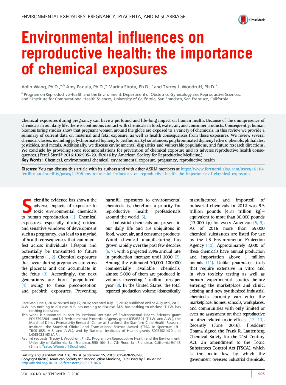 Environmental influences on reproductive health: the importance of chemical exposures 