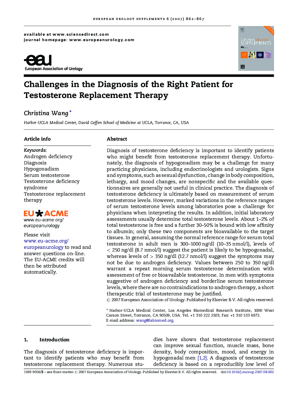 Challenges in the Diagnosis of the Right Patient for Testosterone Replacement Therapy