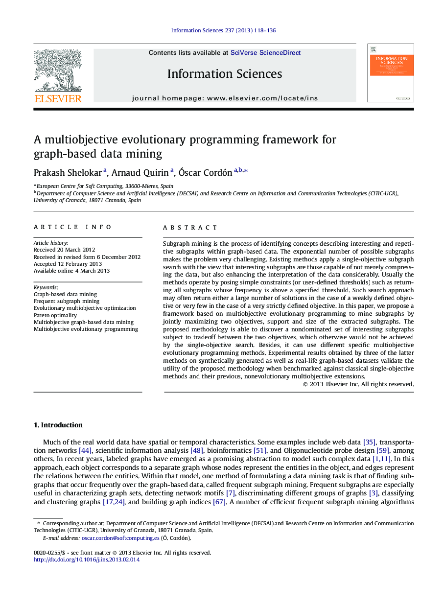 A multiobjective evolutionary programming framework for graph-based data mining