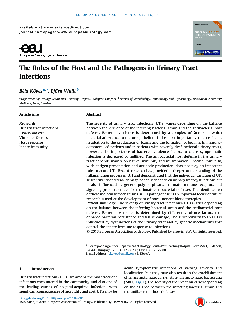 The Roles of the Host and the Pathogens in Urinary Tract Infections