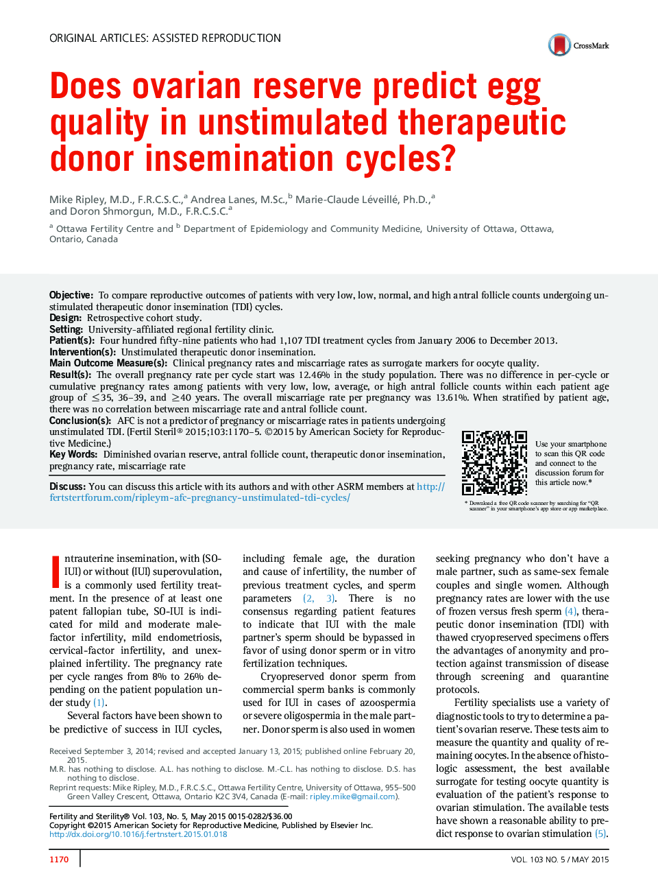 Does ovarian reserve predict egg quality in unstimulated therapeutic donor insemination cycles?