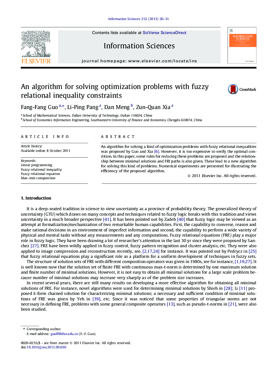 An algorithm for solving optimization problems with fuzzy relational inequality constraints