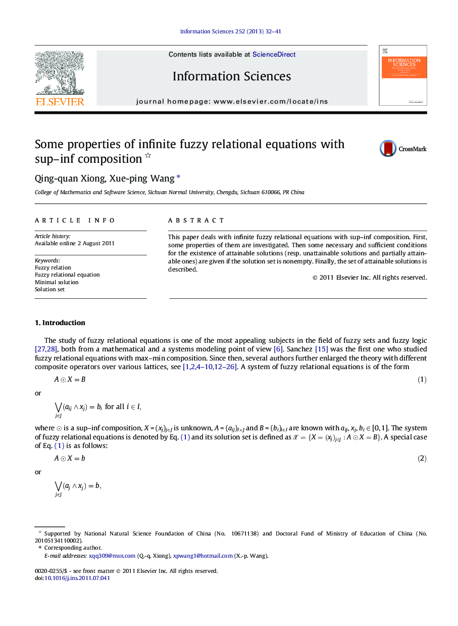 Some properties of infinite fuzzy relational equations with sup–inf composition 