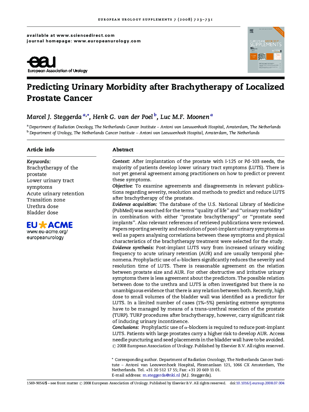 Predicting Urinary Morbidity after Brachytherapy of Localized Prostate Cancer
