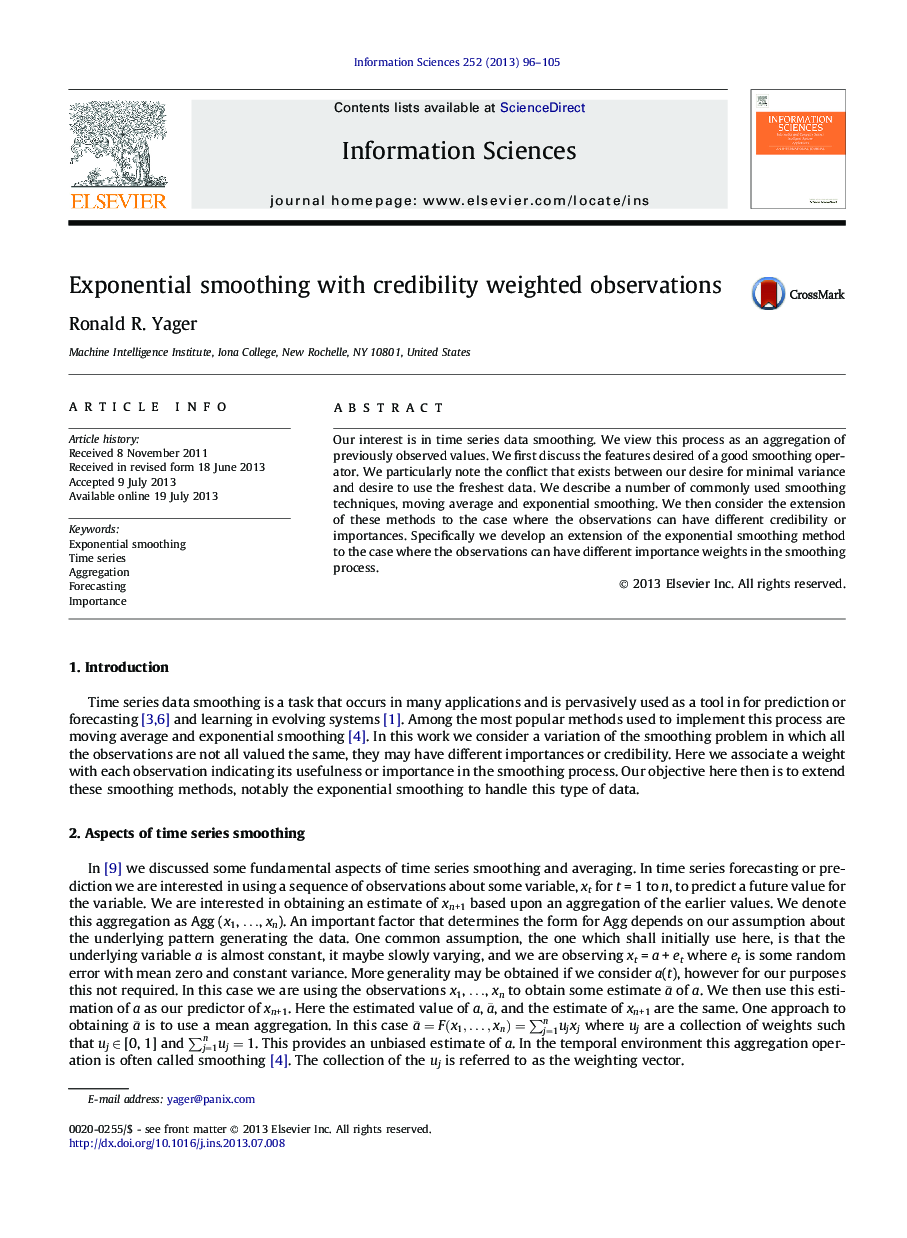 Exponential smoothing with credibility weighted observations