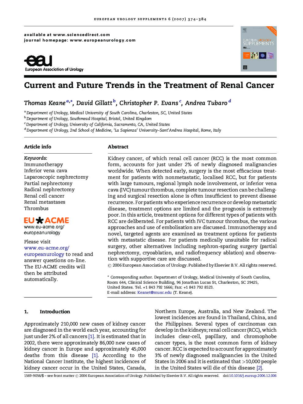 Current and Future Trends in the Treatment of Renal Cancer 