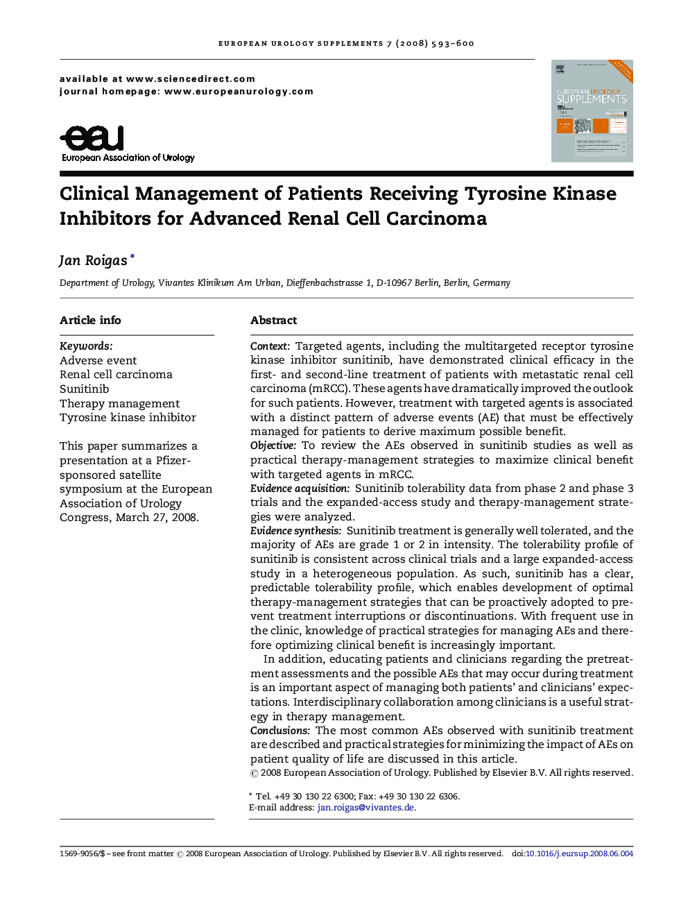 Clinical Management of Patients Receiving Tyrosine Kinase Inhibitors for Advanced Renal Cell Carcinoma 