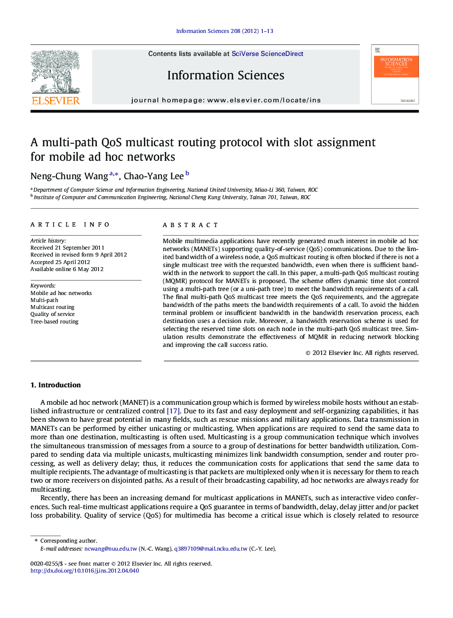 A multi-path QoS multicast routing protocol with slot assignment for mobile ad hoc networks