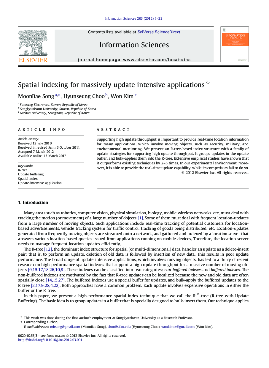 Spatial indexing for massively update intensive applications 