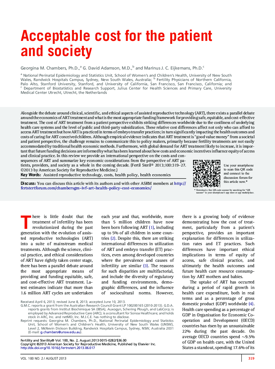 Acceptable cost for the patient and society 