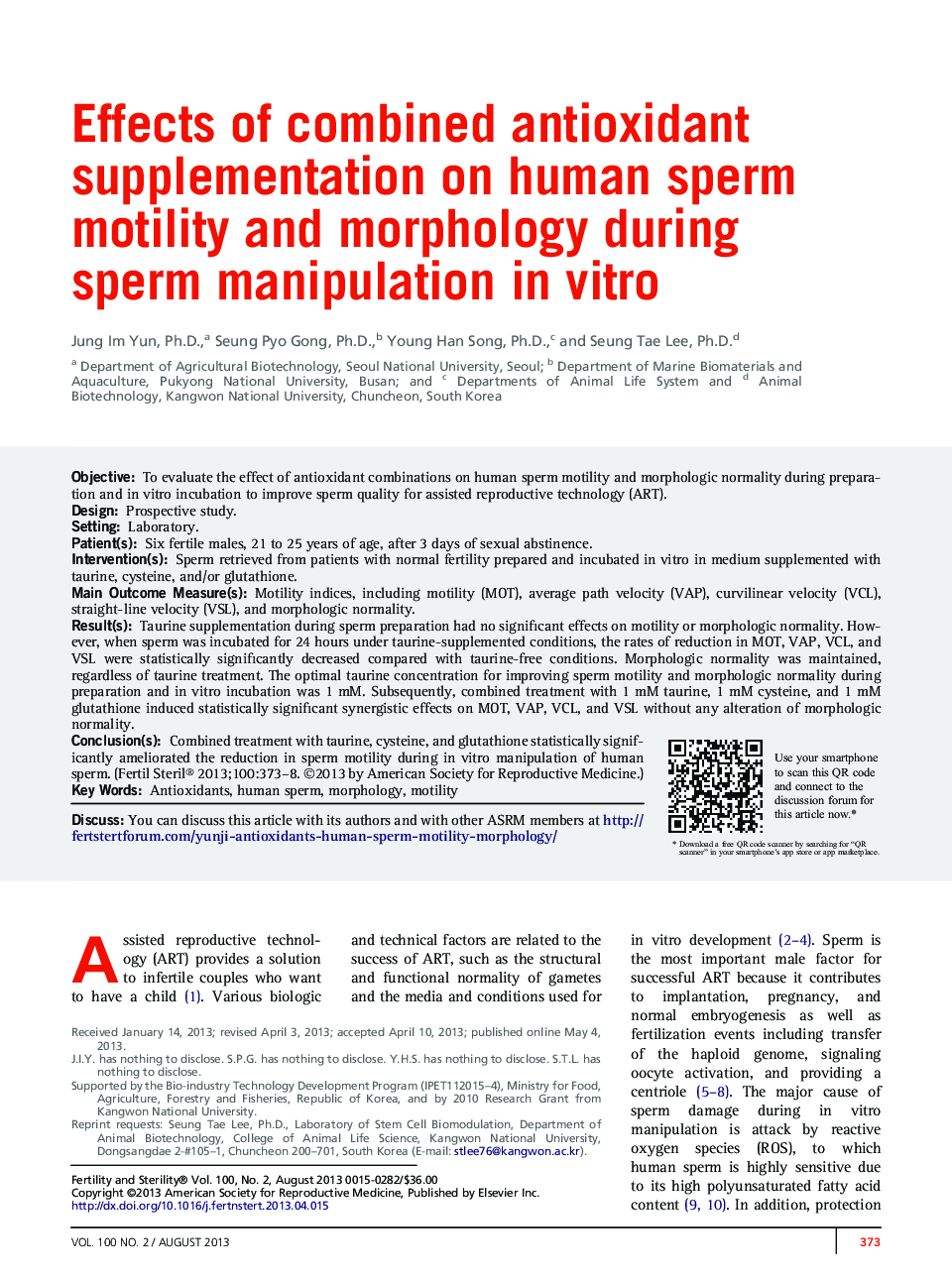 Effects of combined antioxidant supplementation on human sperm motility and morphology during sperm manipulation in vitro 