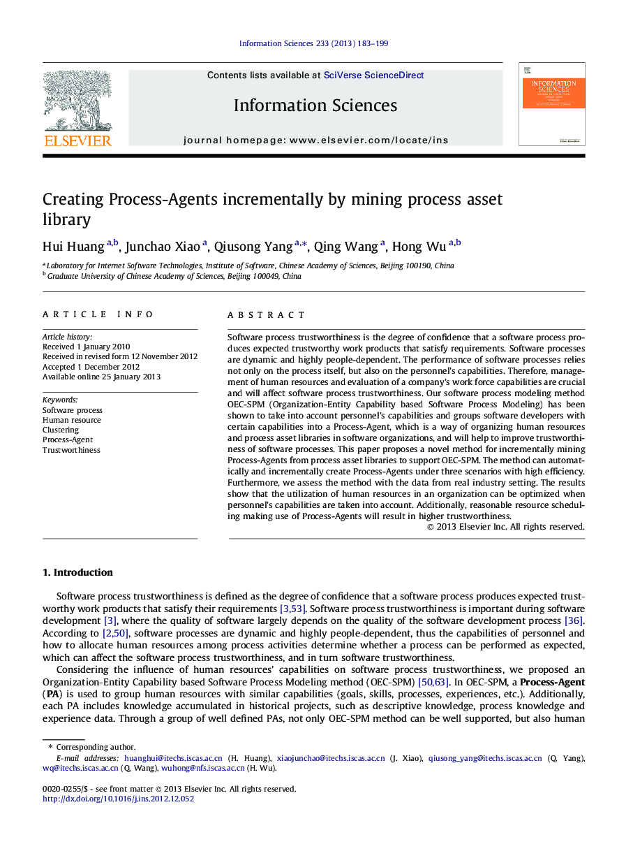 Creating Process-Agents incrementally by mining process asset library