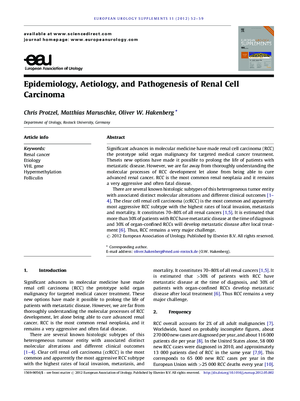 Epidemiology, Aetiology, and Pathogenesis of Renal Cell Carcinoma