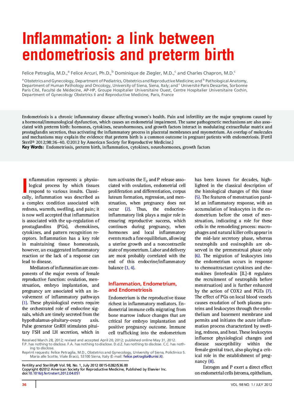 Inflammation: a link between endometriosis and preterm birth 