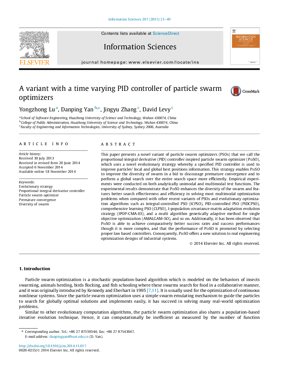 A variant with a time varying PID controller of particle swarm optimizers
