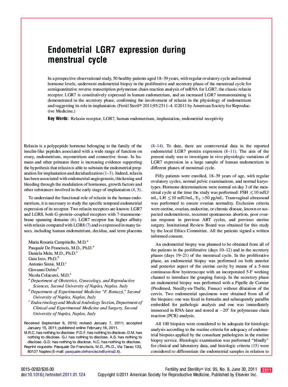 Endometrial LGR7 expression during menstrual cycle 