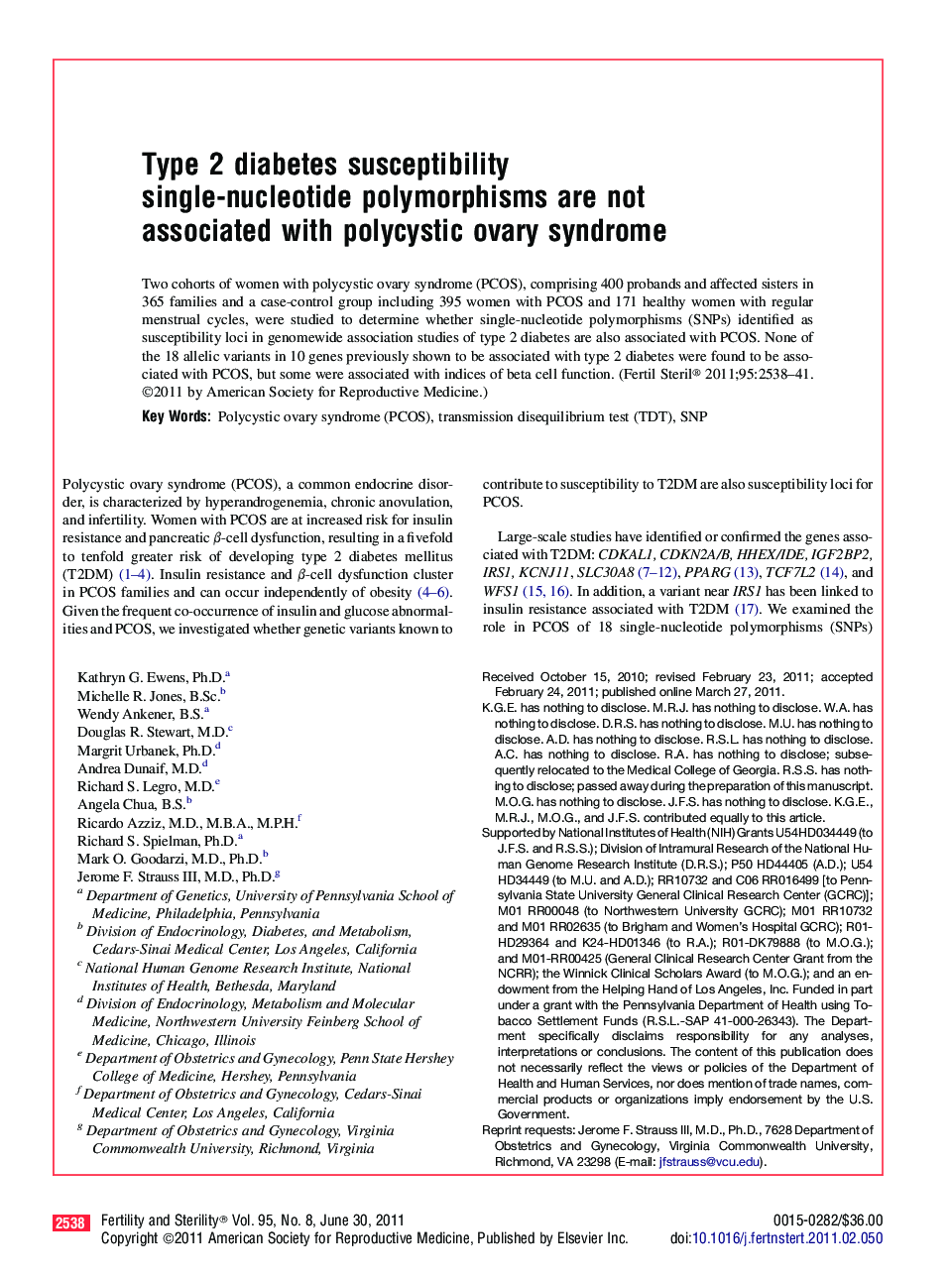 Type 2 diabetes susceptibility single-nucleotide polymorphisms are not associated with polycystic ovary syndrome