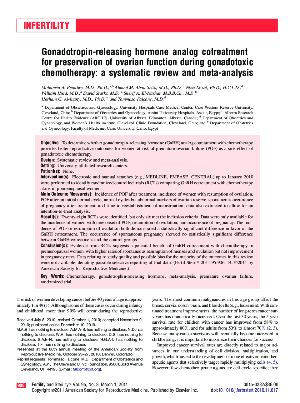 Gonadotropin-releasing hormone analog cotreatment for preservation of ovarian function during gonadotoxic chemotherapy: a systematic review and meta-analysis