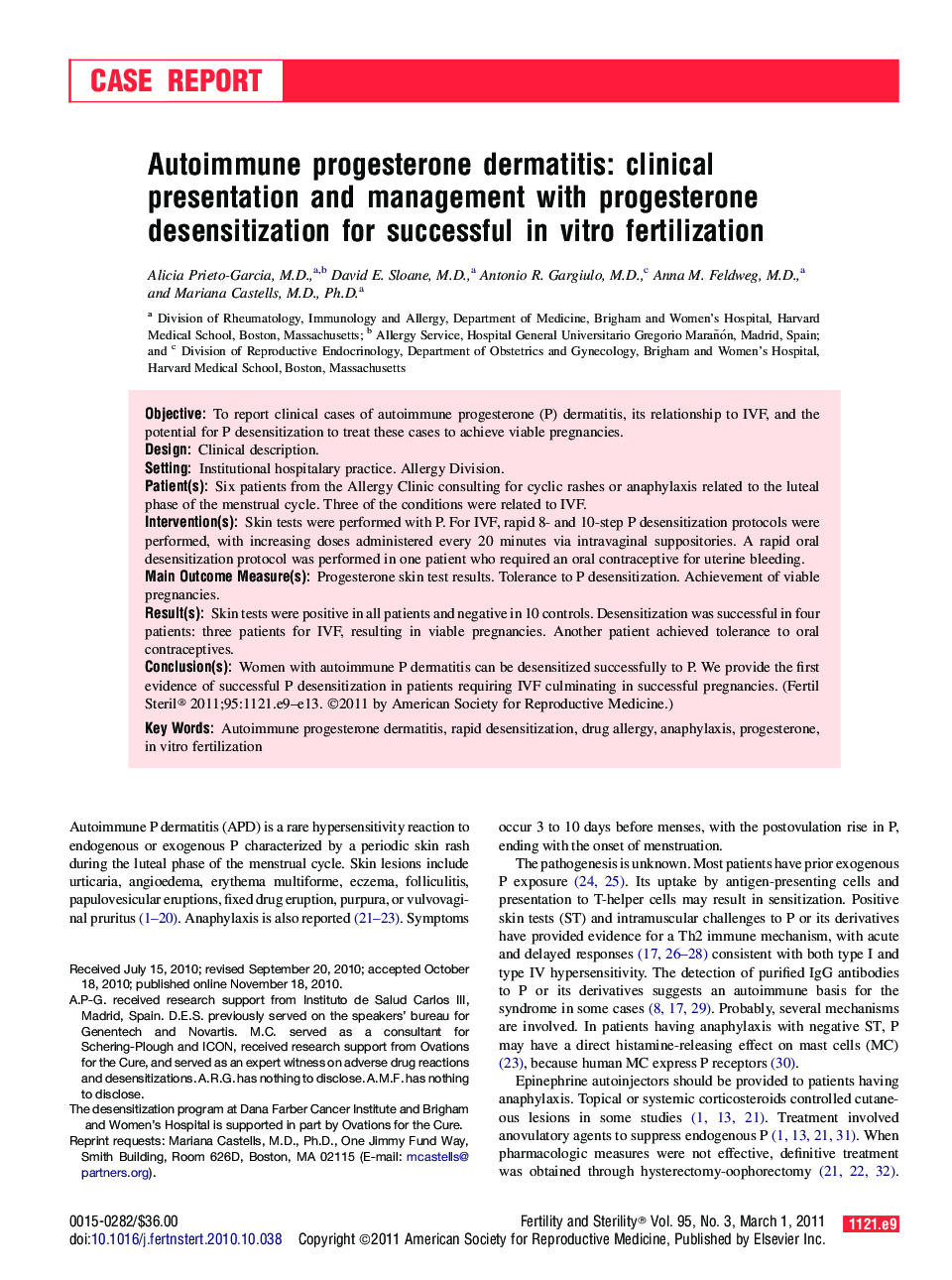 Autoimmune progesterone dermatitis: clinical presentation and management with progesterone desensitization for successful in vitro fertilization