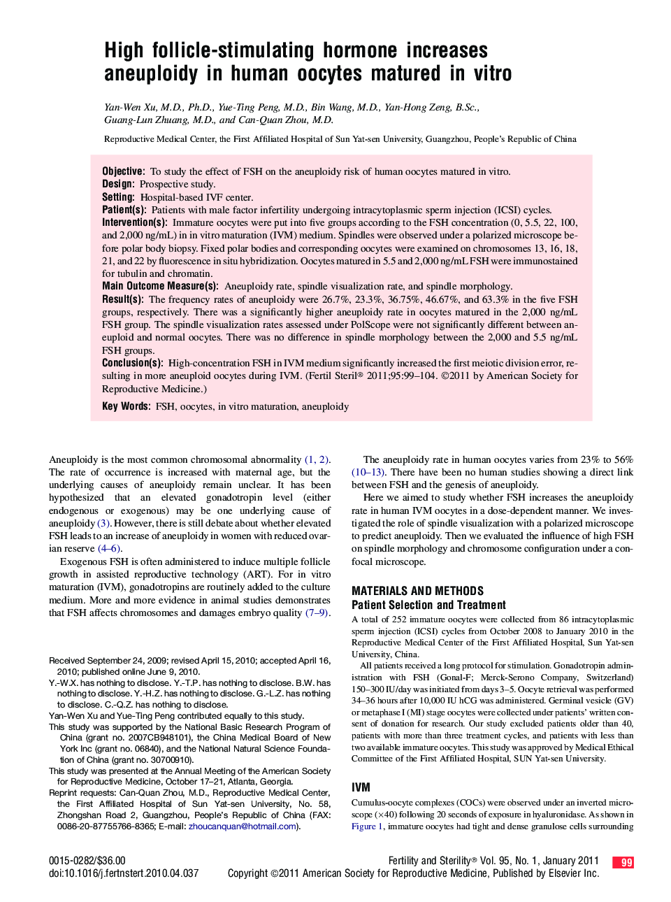 High follicle-stimulating hormone increases aneuploidy in human oocytes matured in vitro 