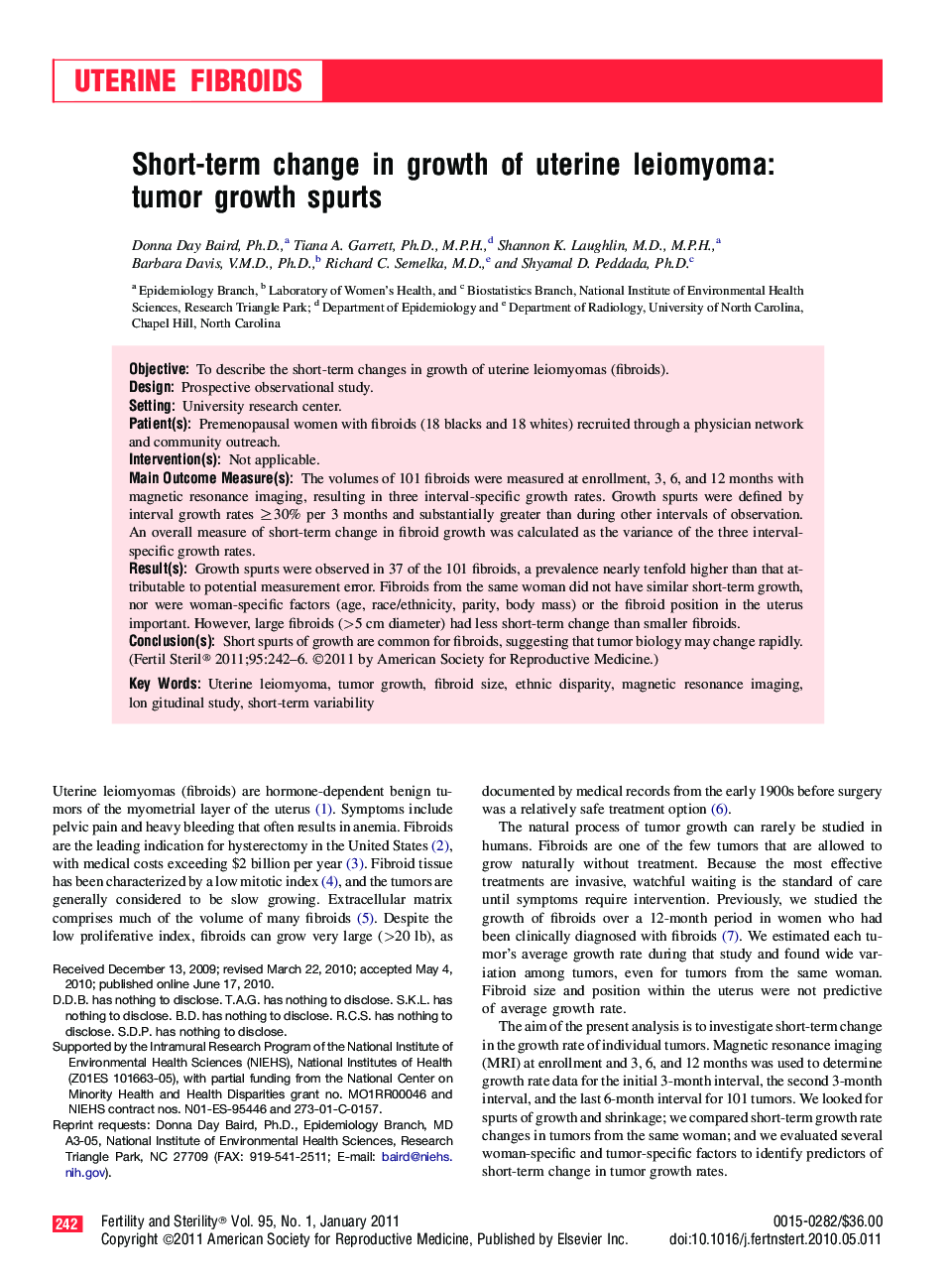 Short-term change in growth of uterine leiomyoma: tumor growth spurts 