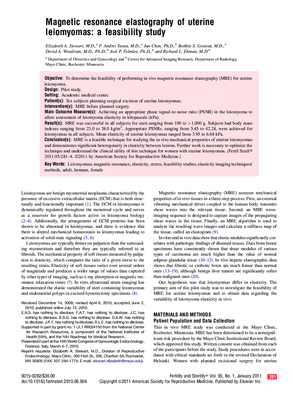 Magnetic resonance elastography of uterine leiomyomas: a feasibility study 