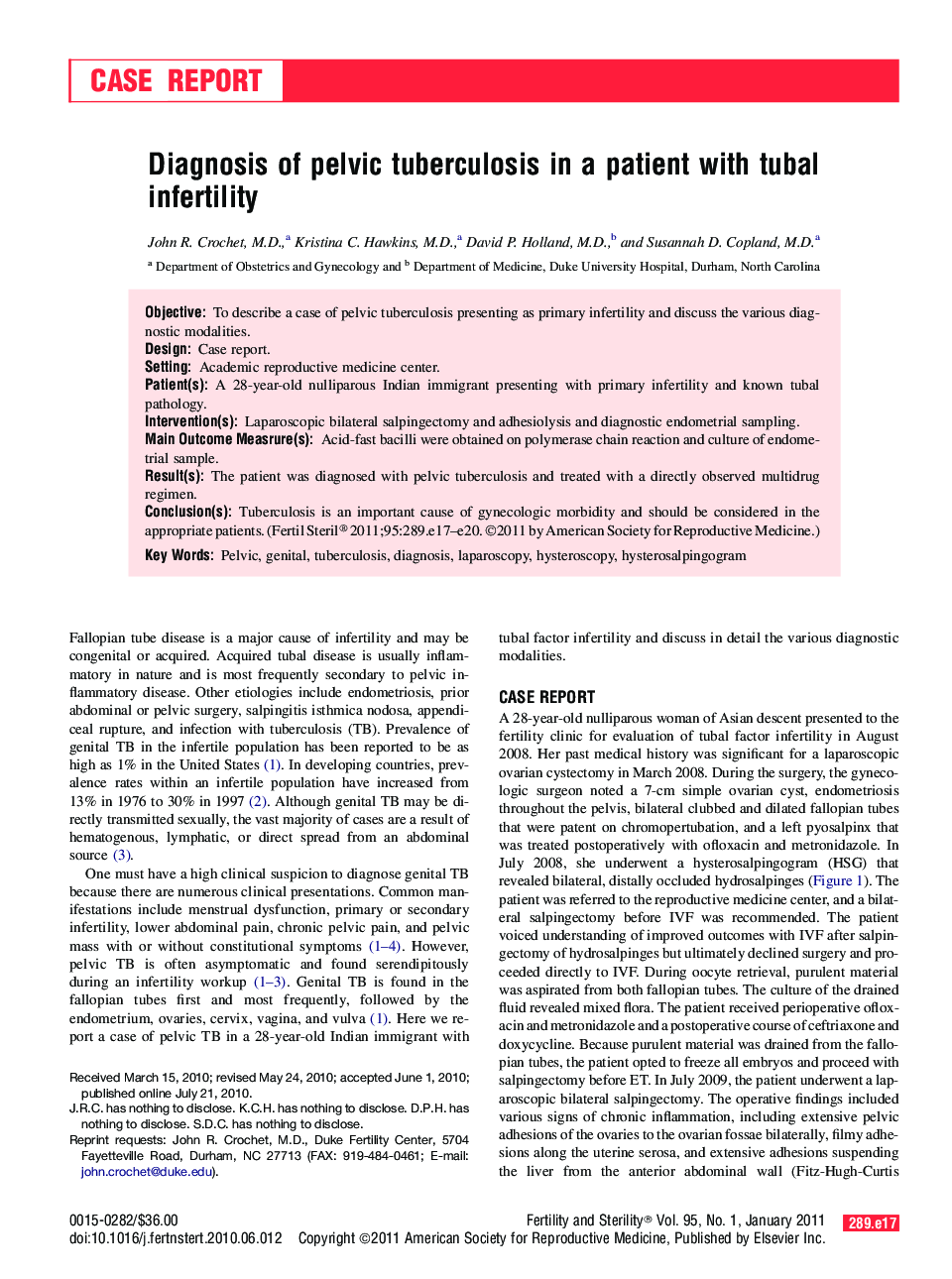 Diagnosis of pelvic tuberculosis in a patient with tubal infertility