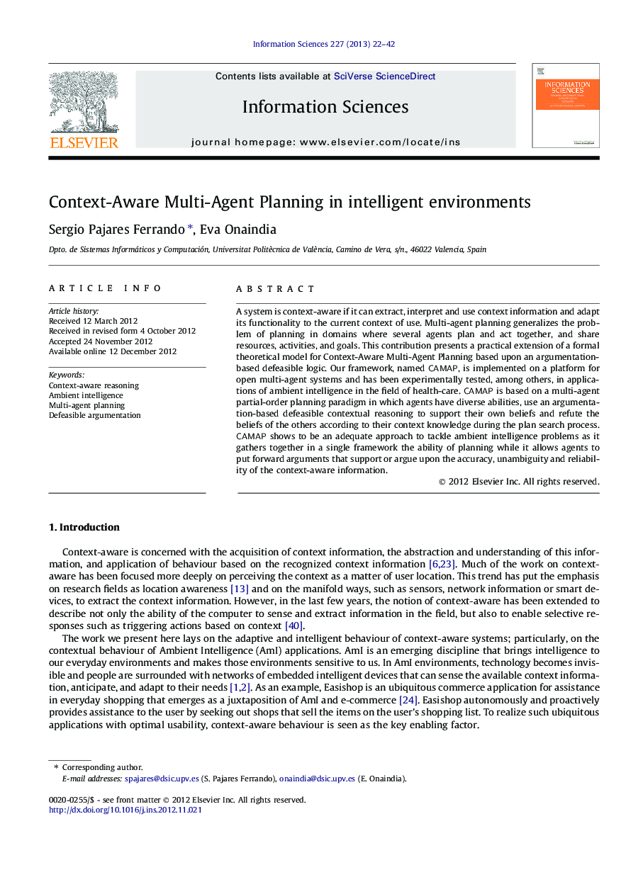 Context-Aware Multi-Agent Planning in intelligent environments