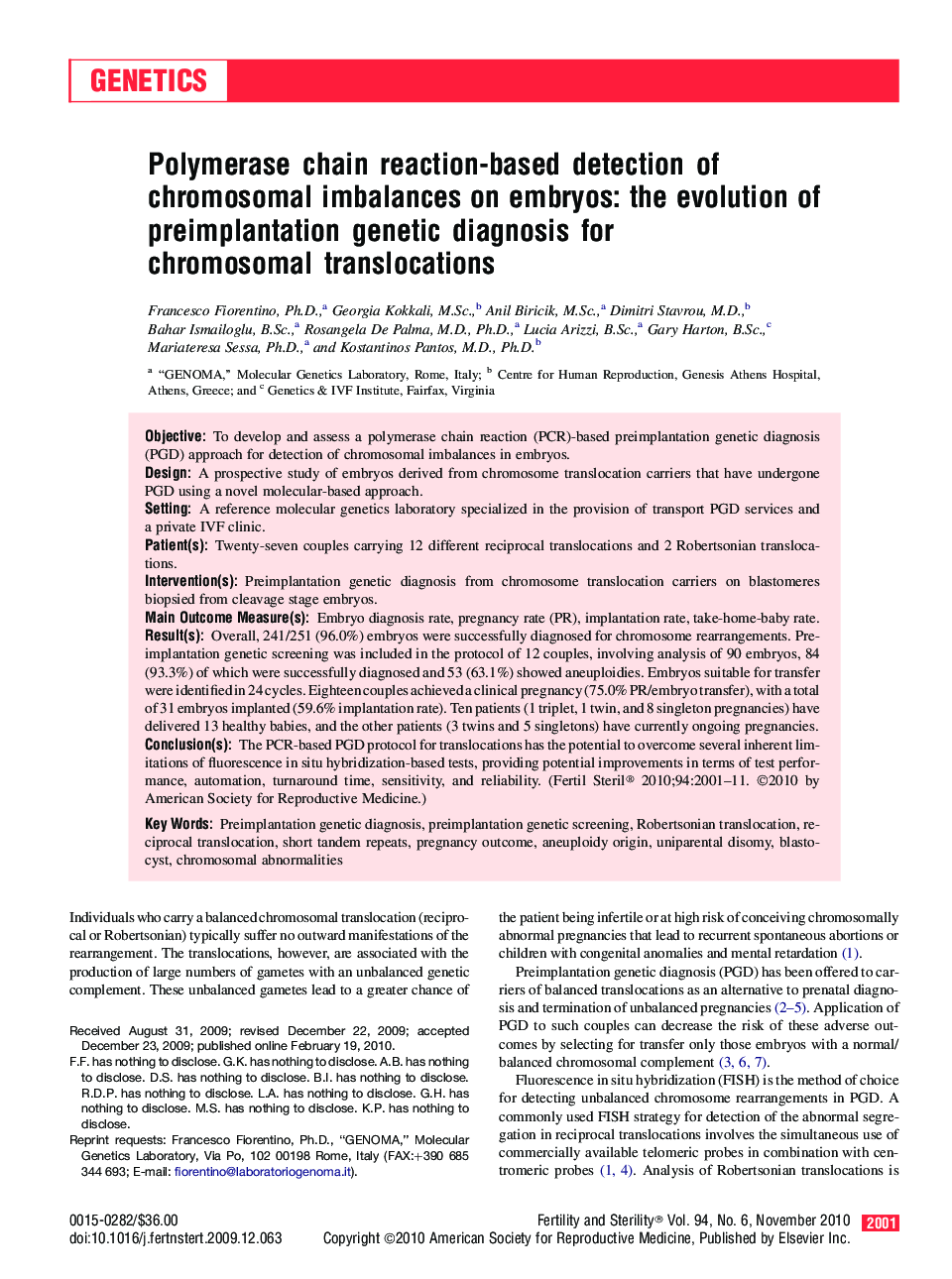 Polymerase chain reaction-based detection of chromosomal imbalances on embryos: the evolution of preimplantation genetic diagnosis for chromosomal translocations