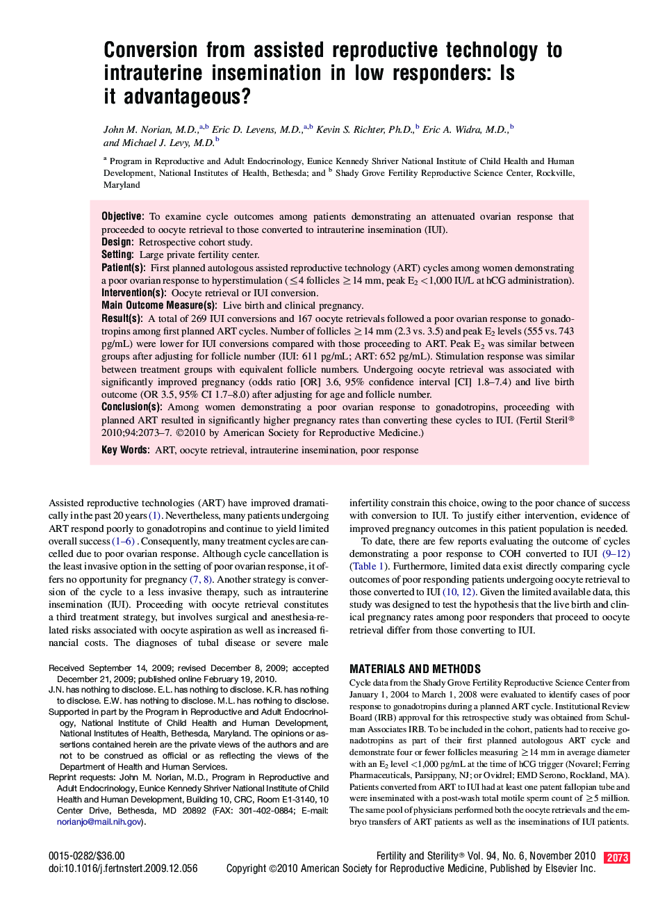 Conversion from assisted reproductive technology to intrauterine insemination in low responders: Is it advantageous? 