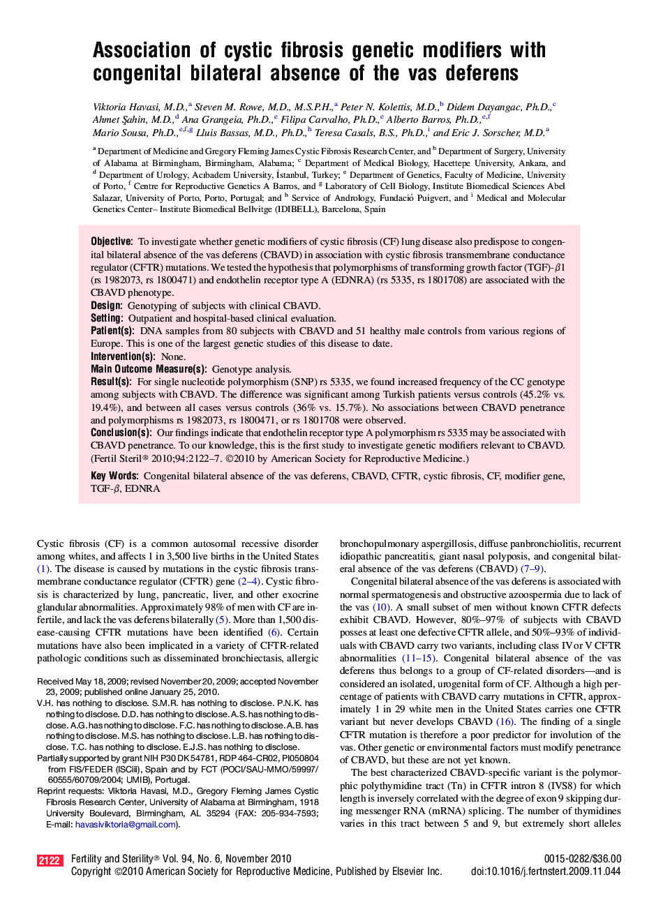 Association of cystic fibrosis genetic modifiers with congenital bilateral absence of the vas deferens 