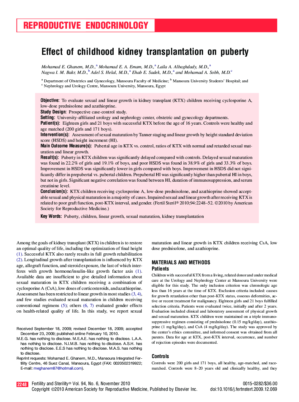 Effect of childhood kidney transplantation on puberty 