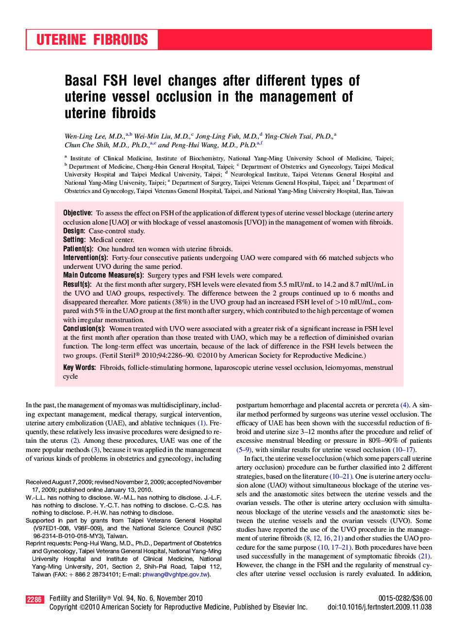 Basal FSH level changes after different types of uterine vessel occlusion in the management of uterine fibroids 