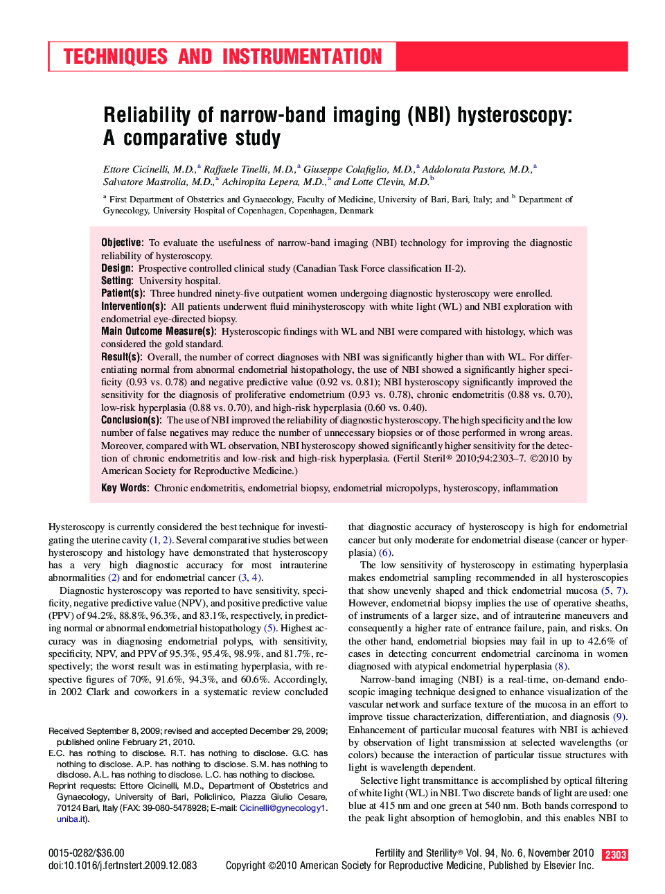 Reliability of narrow-band imaging (NBI) hysteroscopy: A comparative study